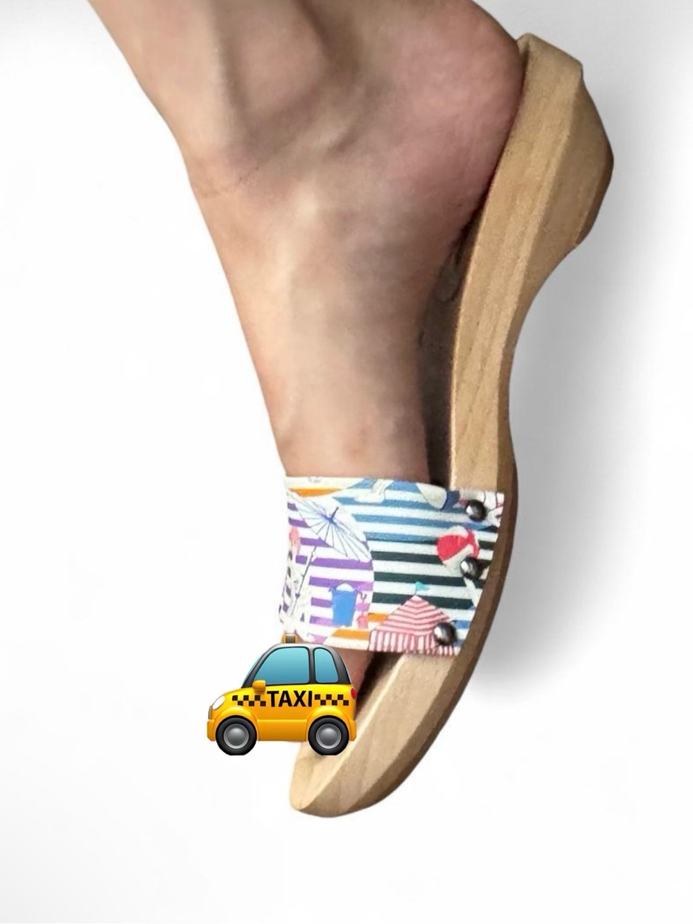 Striped Multicolor Beach-Print Wedge Slide Sandals